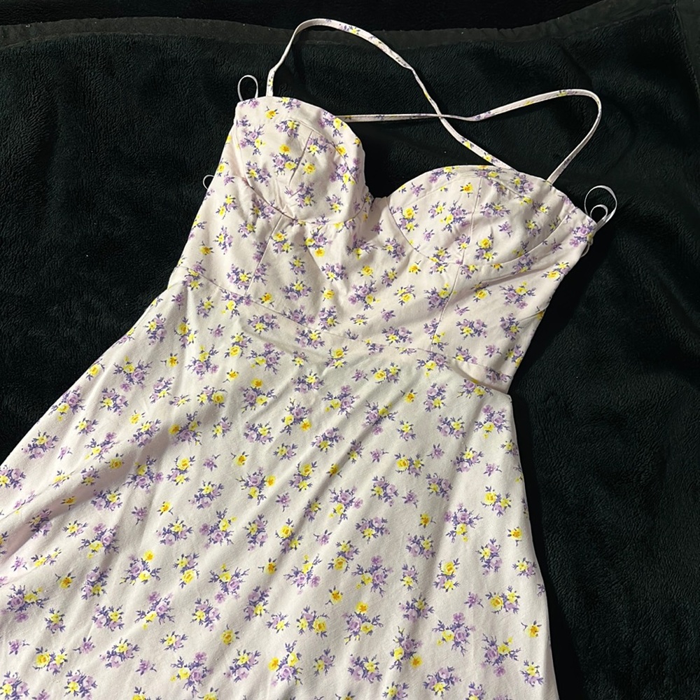 Zara Floral Print Criss Cross Back Corset Mini Dress